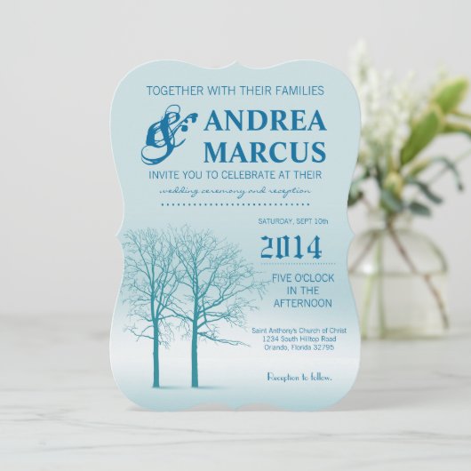 5x7 Twee winterbomen Sneeuwpad Huwelijksuitnodigin Kaart (Staand voorkant)