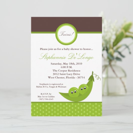 5x7 TWIN Boy Peas in Pod Baby Shower Invitation (Debout devant)