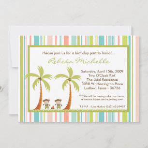 5x7 Twin Luau Monkey Anniversaire Fête Invitation