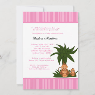 5x7 TWINS Monkeys en MaMa Baby shower Invitation Kaart