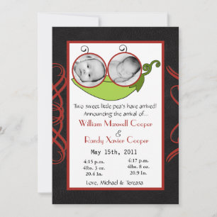 5x7 Twins Pea in a Pod PHOTO Birth Anneli Aankondiging