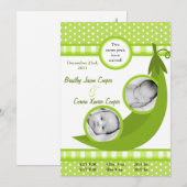 5x7 Twins Pea in a Pod PHOTO Birth Anneli Aankondiging (Voorkant / Achterkant)
