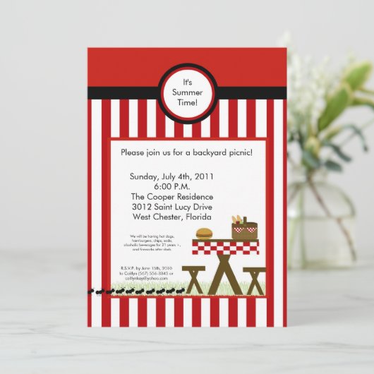 5x7 Uitnodiging Picnic Summer Barbecue Party (Staand voorkant)