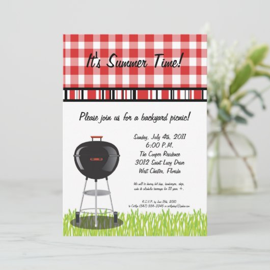 5x7 Uitnodiging Picnic Summer Barbecue Party (Staand voorkant)