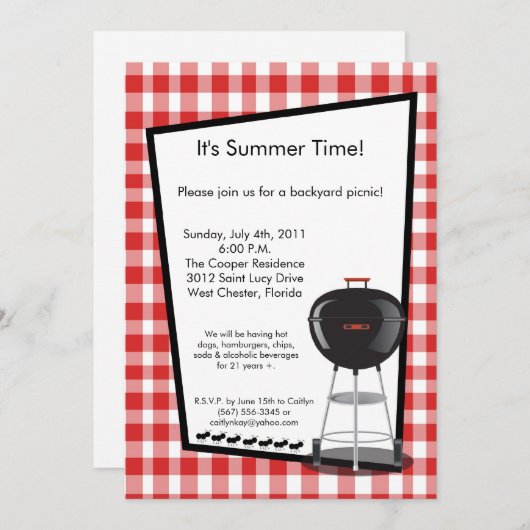 5x7 Uitnodiging Picnic Summer Barbecue Party (Voorkant / Achterkant)