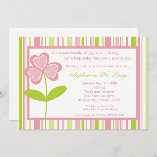 5x7 Uitnodiging voor Baby shower voor roze ventila (Voorkant / Achterkant)