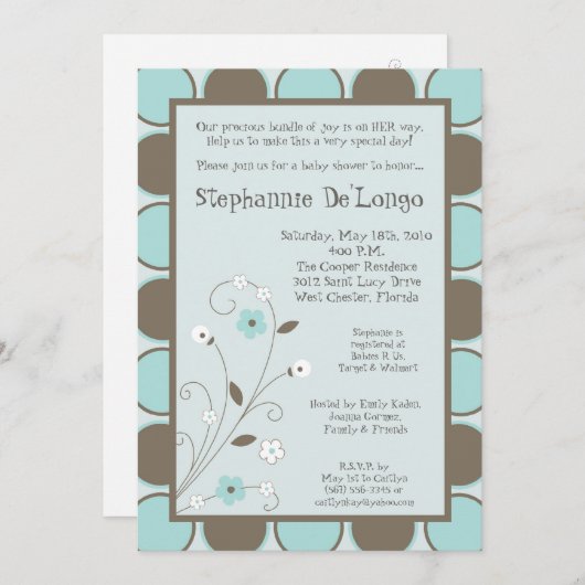 5x7 Uitnodiging voor blauw Baby shower voor lente- (Voorkant / Achterkant)