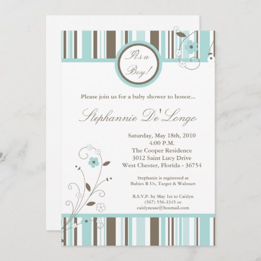 5x7 Uitnodiging voor blauw Baby shower voor lente- (Voorkant / Achterkant)