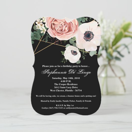 5x7 verjaardag uitnodiging geometrische tuin zwart (Staand voorkant)