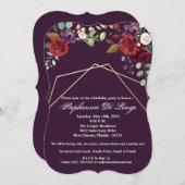 5x7 Verjaardagsuitnodiging Pruim Paarse Rozen Goud Kaart (Voorkant / Achterkant)