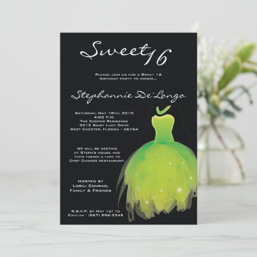 5x7 Vert robe douce 16 Anniversaire Invitation (Debout devant)