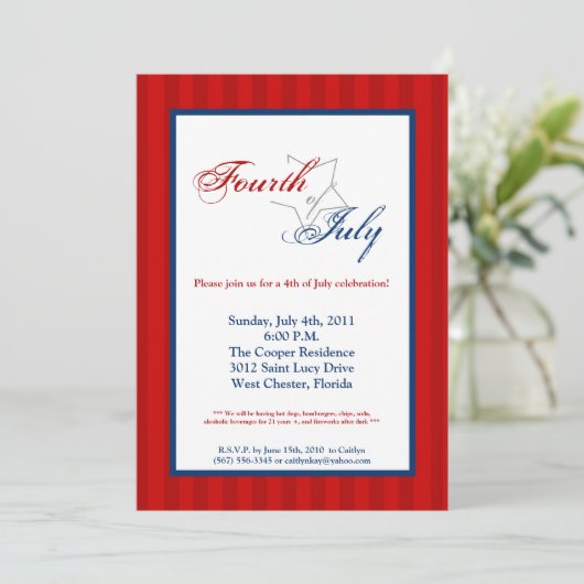 5x7 Vierde 4 juli feestviering uitnodiging (Staand voorkant)