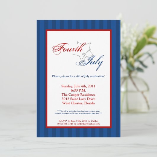 5x7 Vierde 4 juli feestviering uitnodiging (Staand voorkant)