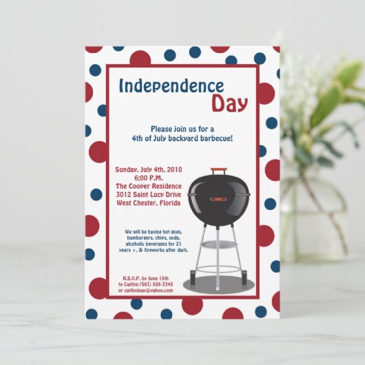 5x7 Vierde 4e juli Partij barbecue Uitnodiging (Staand voorkant)