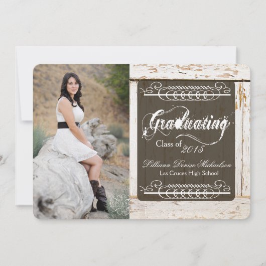 5x7 Vieux Blanc Grange Bois Masse Faire-part Senio (Devant)