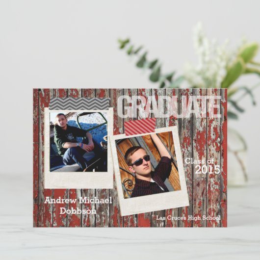 5x7 Vieux grenier rouge Bois Météo Faire-part prin (Debout devant)