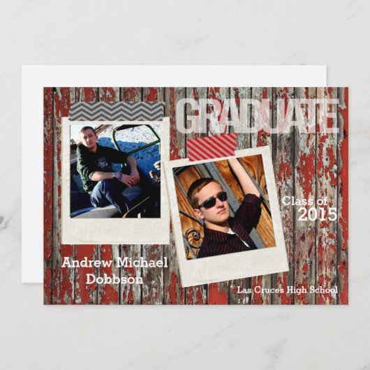 5x7 Vieux grenier rouge Bois Météo Faire-part prin (Devant / Derrière)