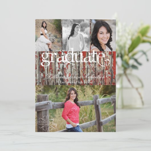 5x7 Vieux grenier rouge Bois Météo Faire-part prin (Debout devant)