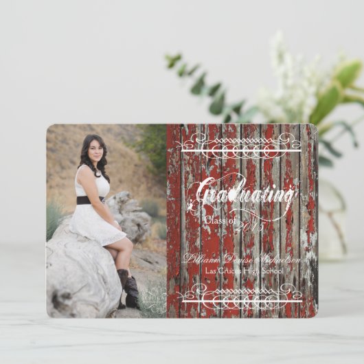 5x7 Vieux grenier rouge Bois Météo Faire-part prin (Debout devant)