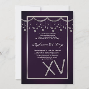 5x7 Violet Diamant Quinceanera Invitation Annivers