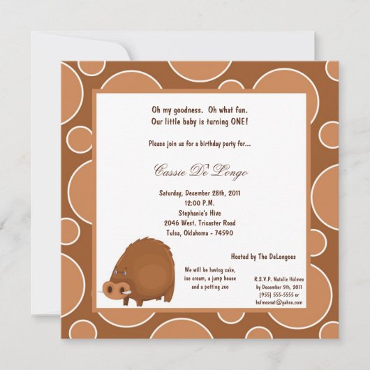 5x7 Warthog Pok-a-Dot Invitation de fête d'anniver (Devant)