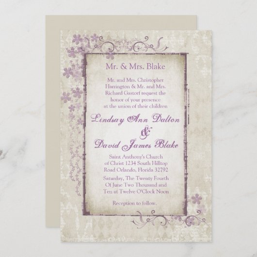 5x7 Weddenschap Uitnodiging voor Paarse lente (Voorkant / Achterkant)