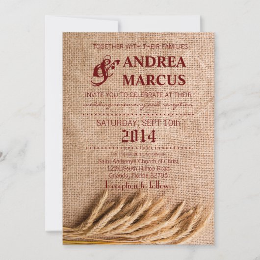 5x7 Wedding Invitation Wheat on Burlap Sack Counte Kaart (Voorkant)