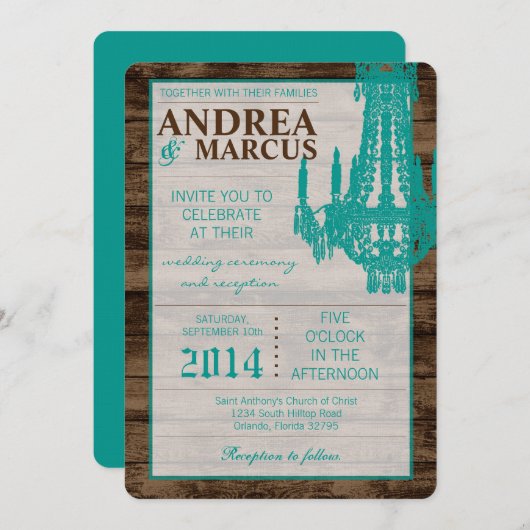 5x7 Western Rustic Chandelier Faire-part de mariag (Devant / Derrière)