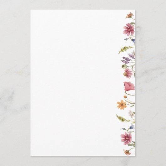 5x7" Wildflower Trouwtafel Menu Kaarten Flat Menu (Achterkant)