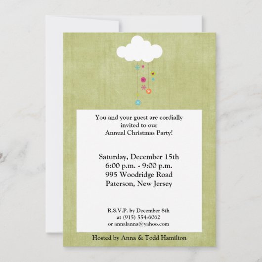 5x7 Winter Cloud / Snowflakes Noël Invitation (Devant)