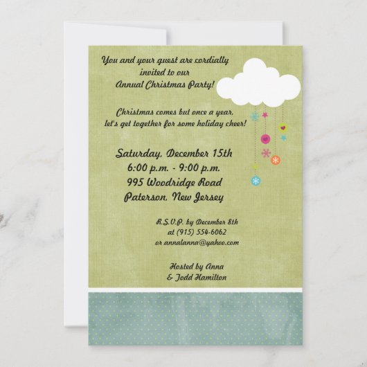 5x7 Winter Cloud / Snowflakes Noël Invitation (Devant)