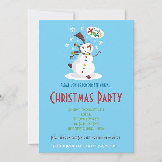 5x7 Winter Sneeuwpop Sneeuwvlok Kerstuitnodiging Kaart (Voorkant)