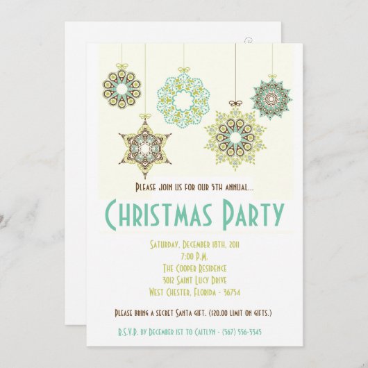 5x7 Winter Snowflake XMAS Christmas Invitation (Devant / Derrière)