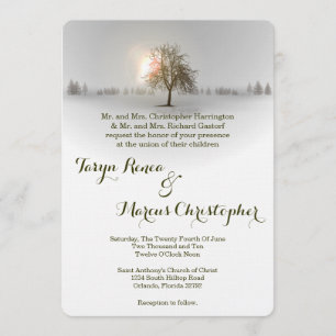 5x7 Winter Sunset Tree Snow Weddenschap Kaart