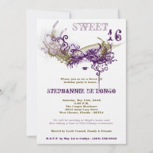 5x7 Witte Masquerade Sweet 16 Verjaardag Uitnodigi Kaart