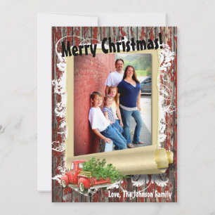 5x7 XMAS Camion de Noël Rouge Carte photo en bois