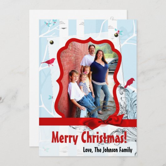 5x7 XMAS Carte photo d'hiver pour oiseaux de Noël (Devant / Derrière)