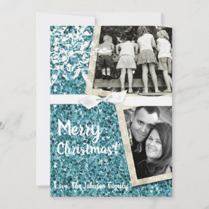 5x7 XMAS Kerst Blauw Glitter Snowfl Foto Kaart