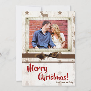 5x7 XMAS-kerstBurlap Deer Doe Buck PHOTO-kaart Feestdagenkaart