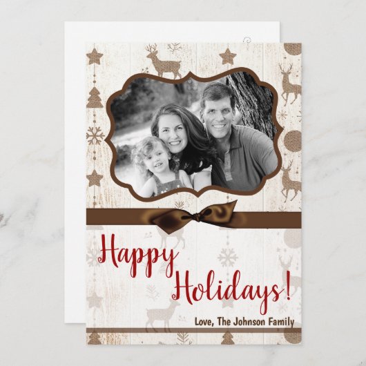 5x7 XMAS-kerstBurlap Deer Doe Buck PHOTO-kaart Feestdagenkaart (Voorkant / Achterkant)