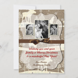 5x7 XMAS-kerstBurlap Deer Doe Buck PHOTO-kaart Feestdagenkaart
