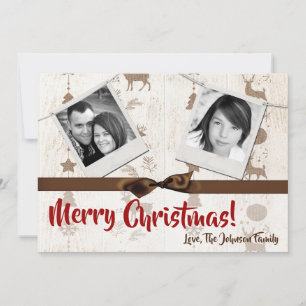 5x7 XMAS-kerstBurlap Deer Doe Buck PHOTO-kaart Feestdagenkaart