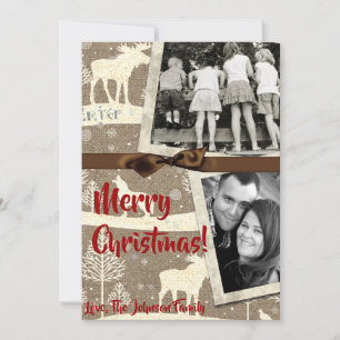 5x7 XMAS-kerstBurlap Deer Doe Buck PHOTO-kaart Feestdagenkaart