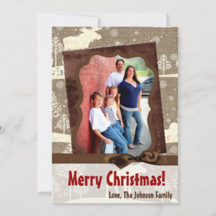 5x7 XMAS-kerstBurlap Deer Doe Buck PHOTO-kaart Feestdagenkaart