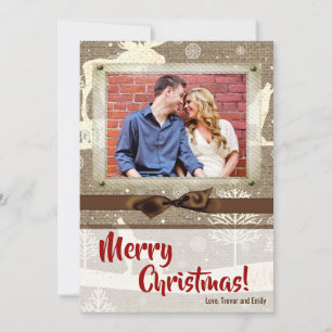 5x7 XMAS-kerstBurlap Deer Doe Buck PHOTO-kaart Feestdagenkaart