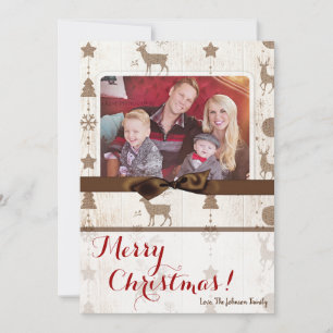 5x7 XMAS-kerstBurlap Deer Doe Buck PHOTO-kaart Feestdagenkaart