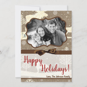 5x7 XMAS-kerstBurlap Deer Doe Buck PHOTO-kaart Feestdagenkaart