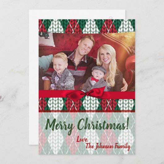 5x7 XMAS-kerstkaart voor Oogly Sweater Green PHOTO Feestdagenkaart (Voorkant / Achterkant)