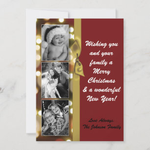 5x7 XMAS Kerstmis Gouden Bokeh Lichten FOTO-kaart Feestdagenkaart