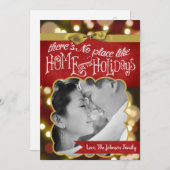 5x7 XMAS Kerstmis Gouden Bokeh Lichten FOTO-kaart Feestdagenkaart (Voorkant / Achterkant)